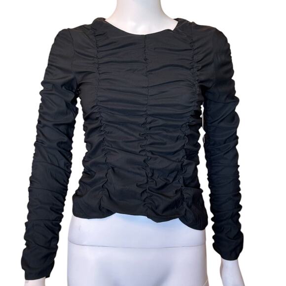 New ~ TOPSHOP NORDSTROM ~ Women's Black Ruched Shirred Blouse Top Size 2 - Picture 3 of 6